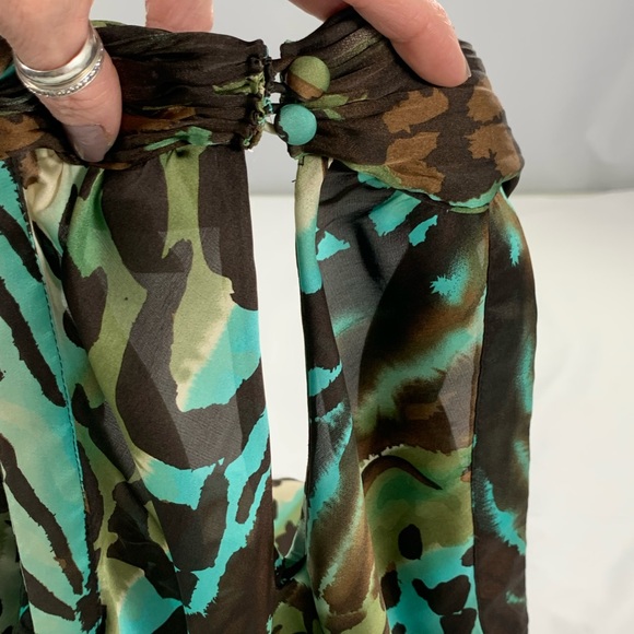 Abstract Brown Turquoise Animal Print Halter Top Dress Barn Blouse Size S - Picture 8 of 15
